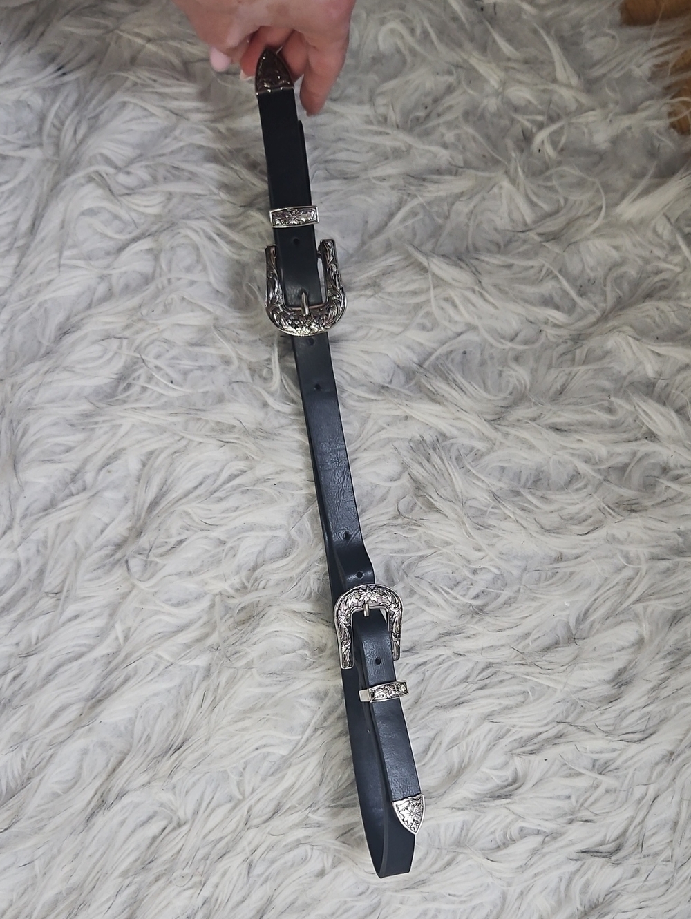 Women's Black Western-Inspired  Belt with Silver Buckles